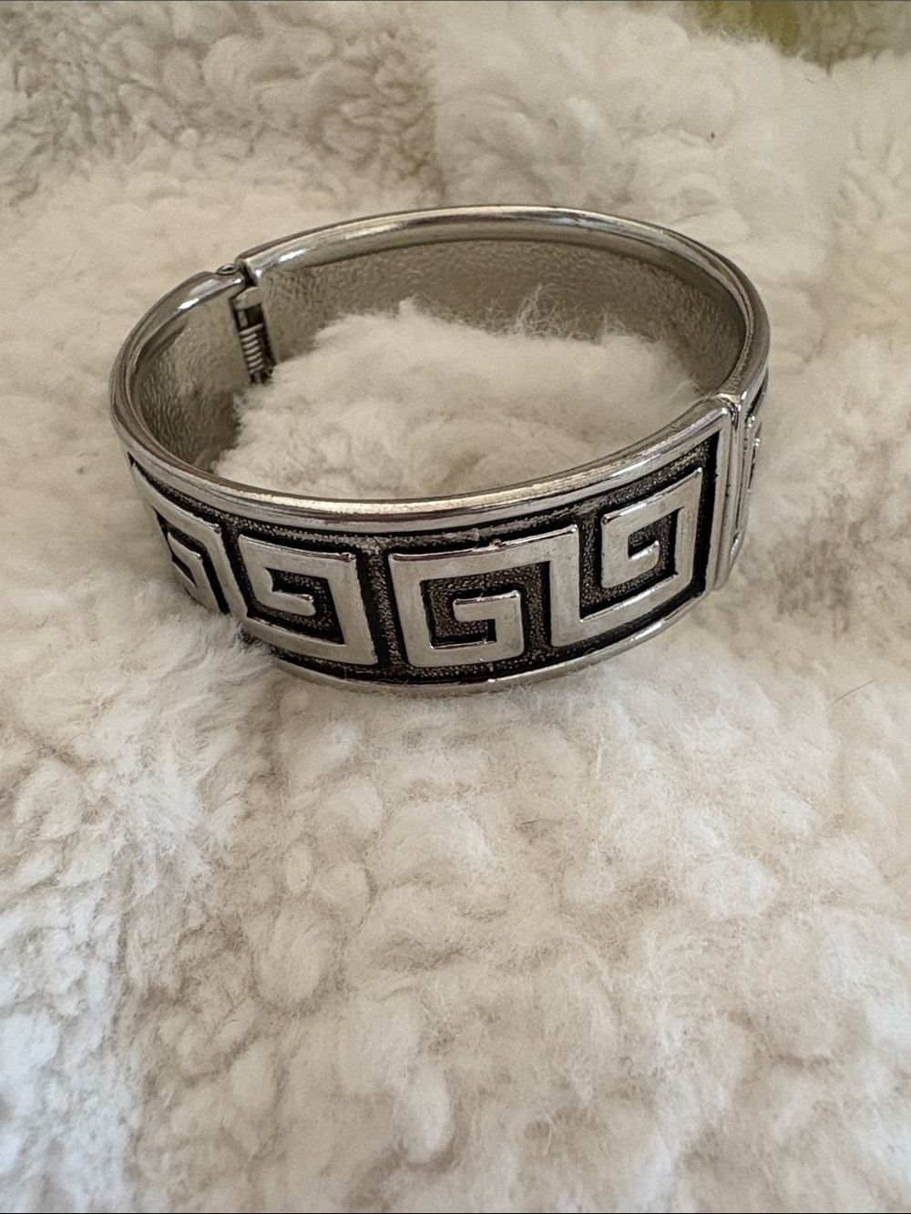Silver-Tone Greek Key Hinged Bracelet